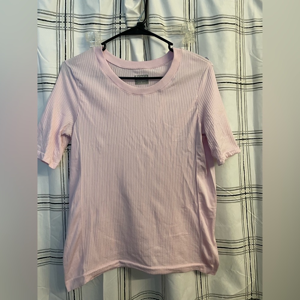 Athleta Ribbed Babydoll Pink Tee